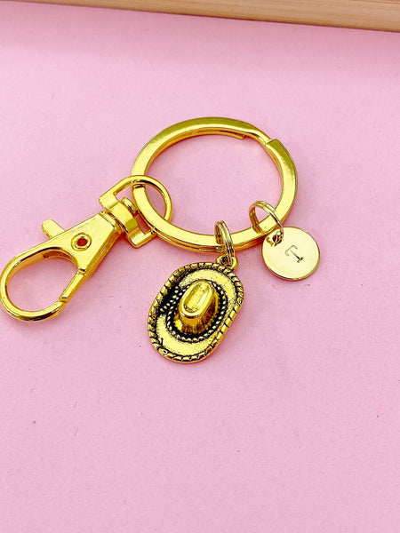 Gold Cowboy Hat Charm Keychain, Bronze Silver or Gold Option, N5408A