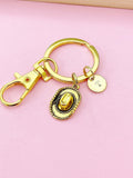 Gold Cowboy Hat Charm Keychain, Bronze Silver or Gold Option, N5408A