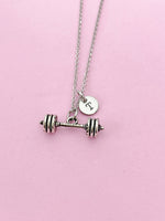 Silver Weightlifting Necklace, Dumbbell Charm Necklace, Barbell Necklace, Gym Instructor Gift, Personalized Gift, N2082