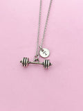 Silver Weightlifting Necklace, Dumbbell Charm Necklace, Barbell Necklace, Gym Instructor Gift, Personalized Gift, N2082
