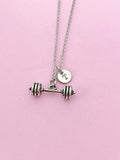 Silver Weightlifting Necklace, Dumbbell Charm Necklace, Barbell Necklace, Gym Instructor Gift, Personalized Gift, N2082