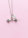 Silver Weightlifting Necklace, Dumbbell Charm Necklace, Barbell Necklace, Gym Instructor Gift, Personalized Gift, N2082