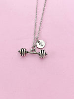 Silver Weightlifting Necklace, Dumbbell Charm Necklace, Barbell Necklace, Gym Instructor Gift, Personalized Gift, N2082