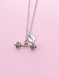 Silver Weightlifting Necklace, Dumbbell Charm Necklace, Barbell Necklace, Gym Instructor Gift, Personalized Gift, N2082