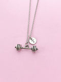 Silver Weightlifting Necklace, Dumbbell Charm Necklace, Barbell Necklace, Gym Instructor Gift, Personalized Gift, N2082