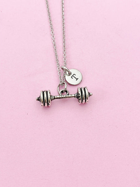 Silver Weightlifting Necklace, Dumbbell Charm Necklace, Barbell Necklace, Gym Instructor Gift, Personalized Gift, N2082
