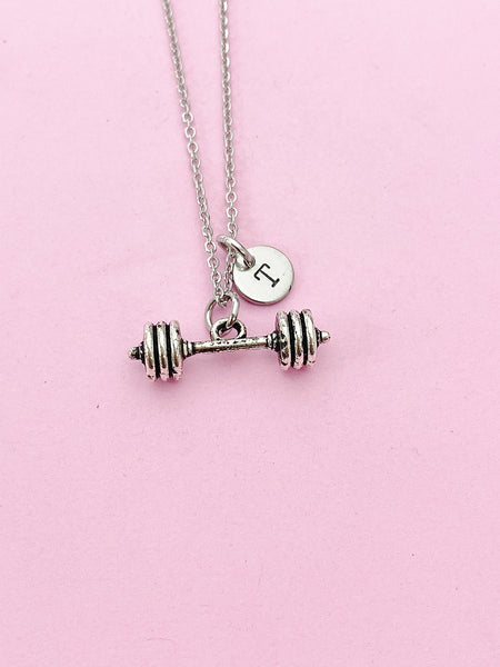 Silver Weightlifting Necklace, Dumbbell Charm Necklace, Barbell Necklace, Gym Instructor Gift, Personalized Gift, N2082