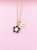 Gold Black Sakura Cherry Blossom Flower Charm Necklace, N5683A