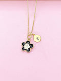Gold Black Sakura Cherry Blossom Flower Charm Necklace, N5683A