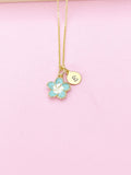 Gold Blue Sakura Cherry Blossom Flower Charm Necklace, N5683B