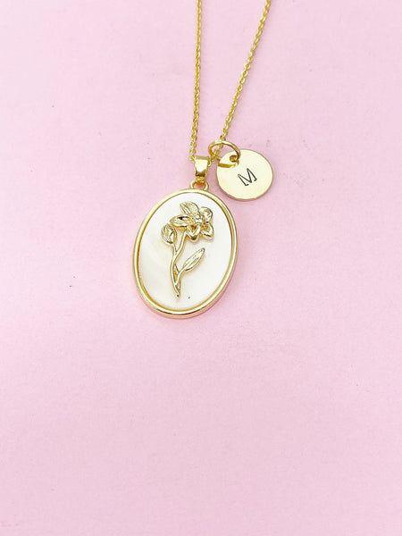 Gold Daffodil Flower Necklace, March Birthday Gifts, Personalized Gifts, N4883C