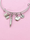 Teacher Bracelet, Apple Open Book Pencil Charm, Teacher Gift, N5635