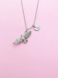 Silver Flying Eagle Charm Necklace, Personalized Initial