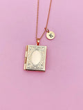 Rose Gold Book Locket Charm Necklace, D458