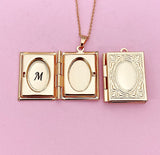 Rose Gold Book Locket Charm Necklace, D458