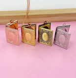 Book Locket Charm Necklace, Gold, Rose Gold, Silver and Bronze in Option, D459