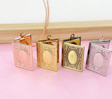 Book Locket Charm Necklace, Gold, Rose Gold, Silver and Bronze in Option, D459
