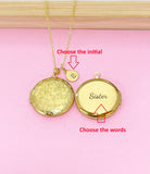 Gold Sister Flower Locket Charm Necklace, Godsister, Niece, Cousin, Sister, Daughter, Granddaughter, Best Friends, Option D463