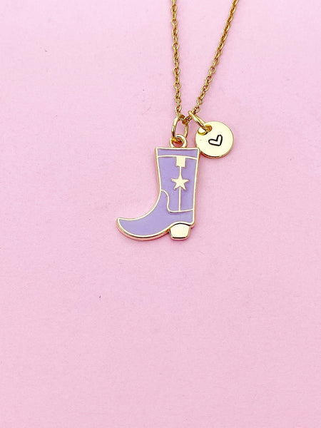 Gold Purple Boot Shoe Charm Necklace, N5644