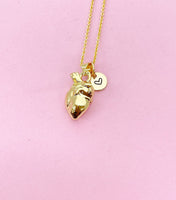 Gold Anatomy Heart Charm Necklace, N5645