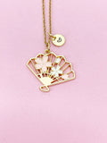 Gold Pink Sakura Folding Fan Charm Necklace, N5646