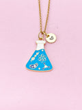 Gold Beaker with Cell Atom DNA Molecule Charm Necklace, Bracelet or Keychain Option, N5648