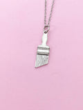 Silver Paintbrush Charm Necklace, Artist Gifts, N1507Z