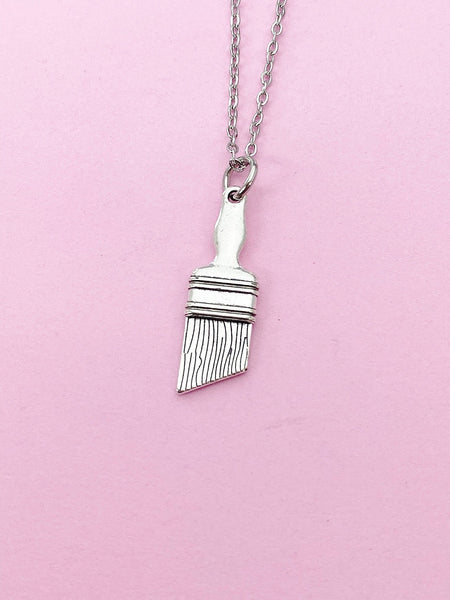 Silver Paintbrush Charm Necklace, Artist Gifts, N1507Z