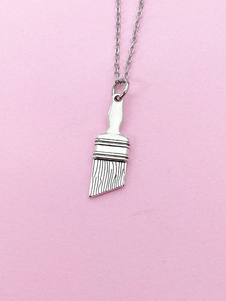 Silver Paintbrush Charm Necklace, Artist Gifts, N1507Z