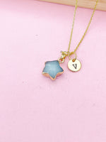 Gold Natural White Jade Star Necklace, Gemstone Jewelry Gifts, Personalized Gifts, N5330