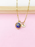 Gold Natural Lapis Lazuli Necklace Natural Lapis Lazuli Gemstone Personized Initial Necklace, N4609Z