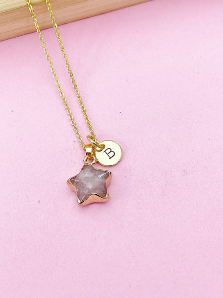 Gold Strawberry Quartz Star Necklace, Natural Gemstone Jewelry, N4272