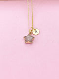 Gold Strawberry Quartz Star Necklace, Natural Gemstone Jewelry, N4272
