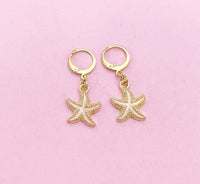 Pink Starfish Earrings in Gold, Nautical Earrings, N3188