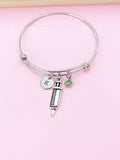 Silver Syringe Charm Bracelet, Medical Gift, Initial Bangle