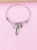 Silver Syringe Charm Bracelet, Medical Gift, Initial Bangle