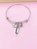 Silver Syringe Charm Bracelet, Medical Gift, Initial Bangle