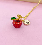 Apple Necklace, Gold Red Apple Fruit Necklace, Birthday Gift, N5162