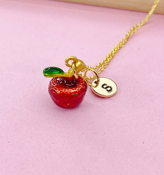 Apple Necklace, Gold Red Apple Fruit Necklace, Birthday Gift, N5162