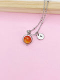 Silver Natural Carnelian Necklace Natural Carnelian Gemstone Personized Initial Necklace, N3794A