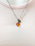 Silver Natural Carnelian Necklace Natural Carnelian Gemstone Personized Initial Necklace, N3794A