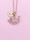 Rose Gold Allah Necklace, Arabic CZ Diamond Pendant, Initial Charm