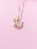 Rose Gold Allah Necklace, Arabic CZ Diamond Pendant, Initial Charm
