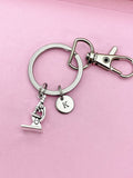 Silver Microscope Keychain, Initial Charm, Science Gift