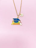 Gold Graduation Cap Book Diploma Tassel Charm Necklace, Bracelet or Keychain Option, N5652