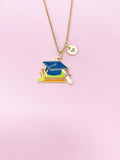 Gold Graduation Cap Book Diploma Tassel Charm Necklace, Bracelet or Keychain Option, N5652