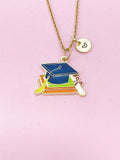 Gold Graduation Cap Book Diploma Tassel Charm Necklace, Bracelet or Keychain Option, N5652