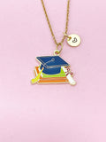 Gold Graduation Cap Book Diploma Tassel Charm Necklace, Bracelet or Keychain Option, N5652