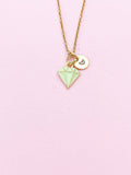 Gold Green Diamond Charm Necklace, Bracelet or Keychain Option, N5654