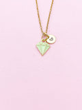 Gold Green Diamond Charm Necklace, Bracelet or Keychain Option, N5654